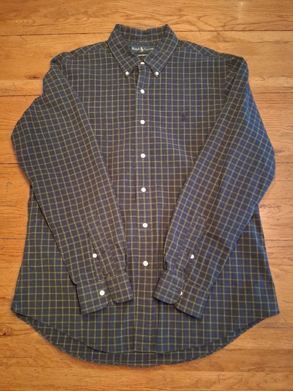 Polo Ralph‎ Lauren Custom Fit Button Down Shirt Men’s Large Blue/Green/Yellow